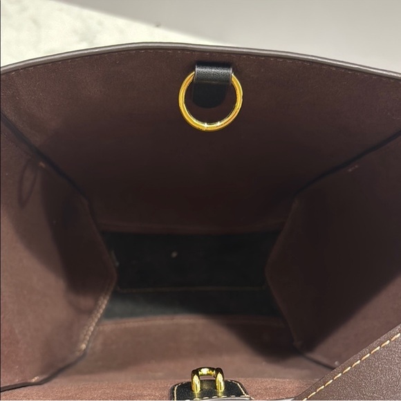 AALLYN Leather Jordan Bucket Bag Black Gold Purse - Picture 3 of 9